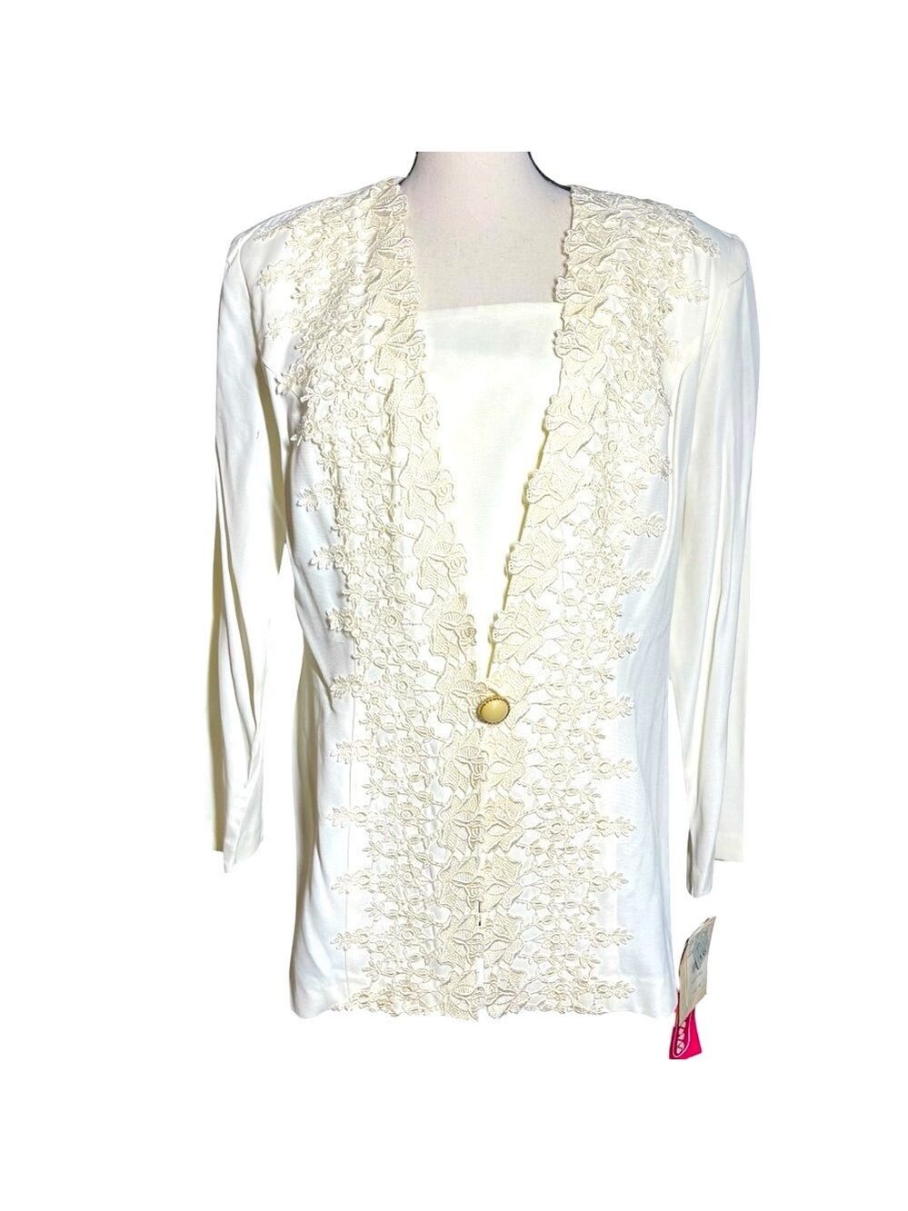 Perception Petite Vintage Elegant Cream Lace Cardigan